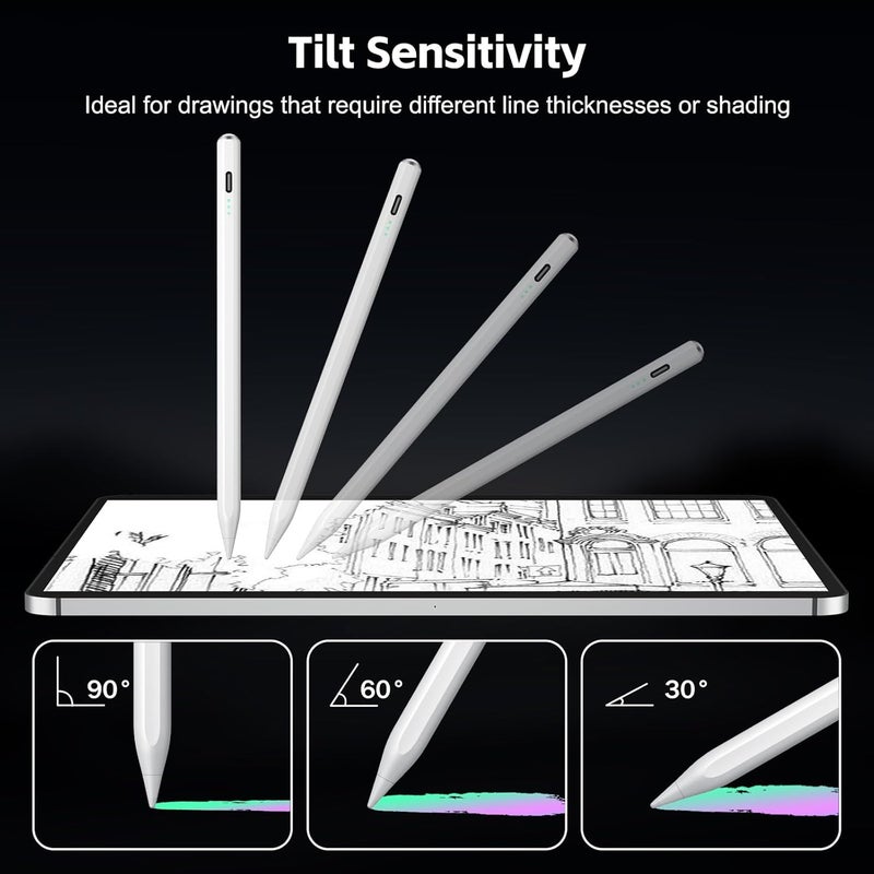 Aspaper Stylus Pen for iPad 2025-2018 with 13mins Fast Charge,Tilt Sensitive Palm Rejection Pencil for 11th A16,10th/9th/8th/7th/6th, Air 11/13 M2/M3,Pro 11/13 M4/M5,Pro 12.9“,Air 5/4/3,Mini 7/6/5 - Image 5